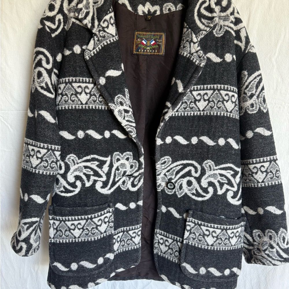 Vintage 90s French Country Express Southwestern Wool Blend Jacket M USA Aztec